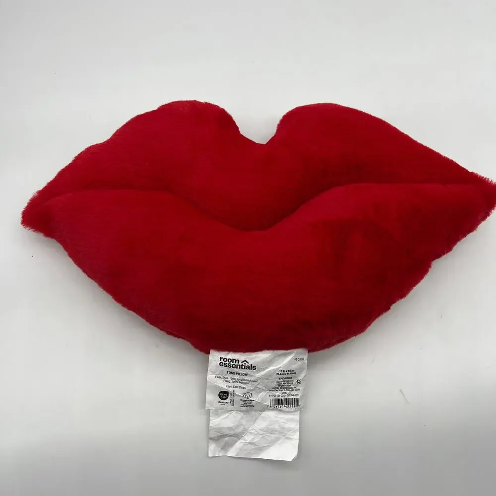 Room Essentials Lip Throw Pillow Decorative Soft Cute Cushion Red